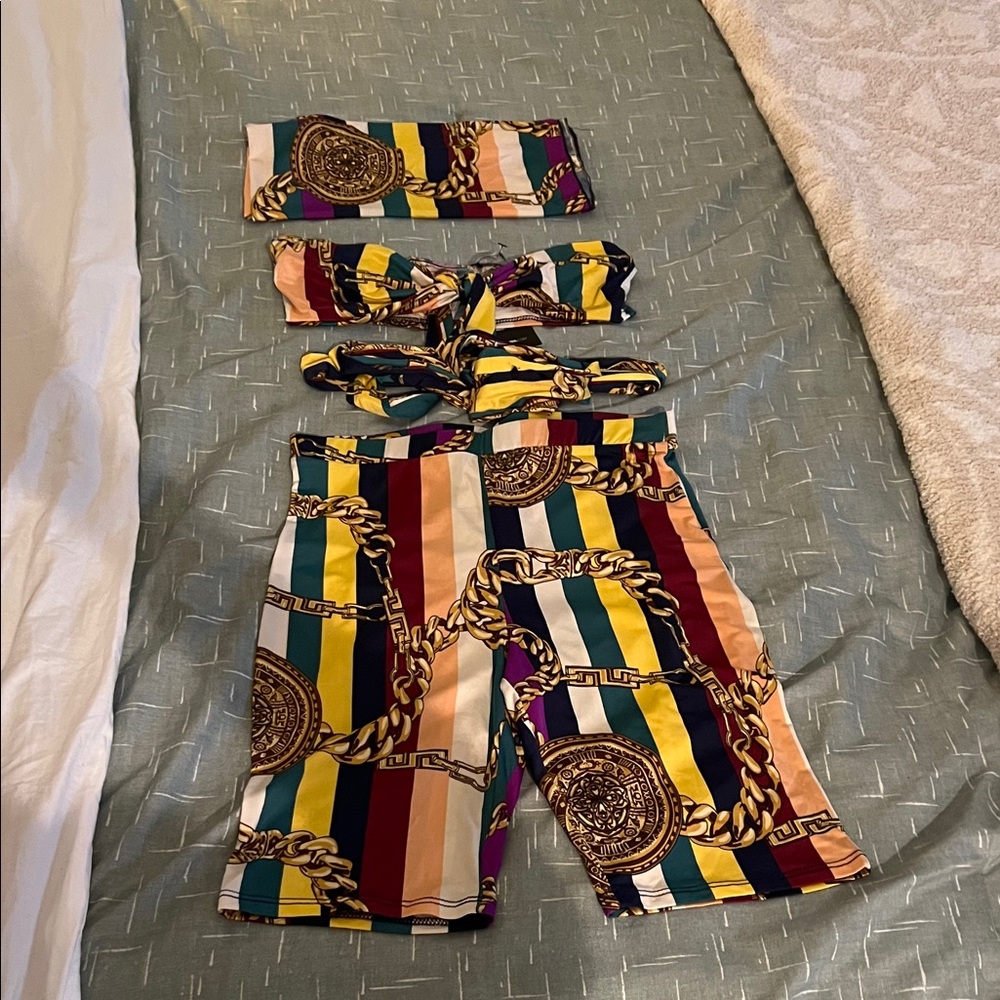 Fashion Nova Multicolor Chain Print Jumpsuit Set